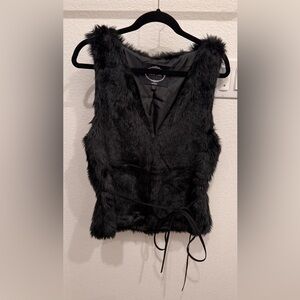 Love Tree Black Faux Fur Sleeveless Wrap Vest